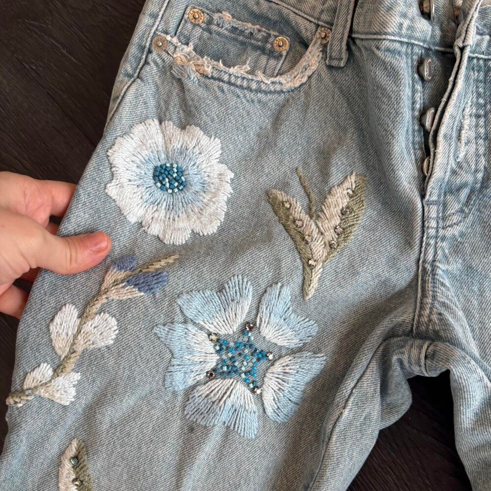 Y2k vintage low rise flare emboirdered jeans xs - Picture 3 of 7
